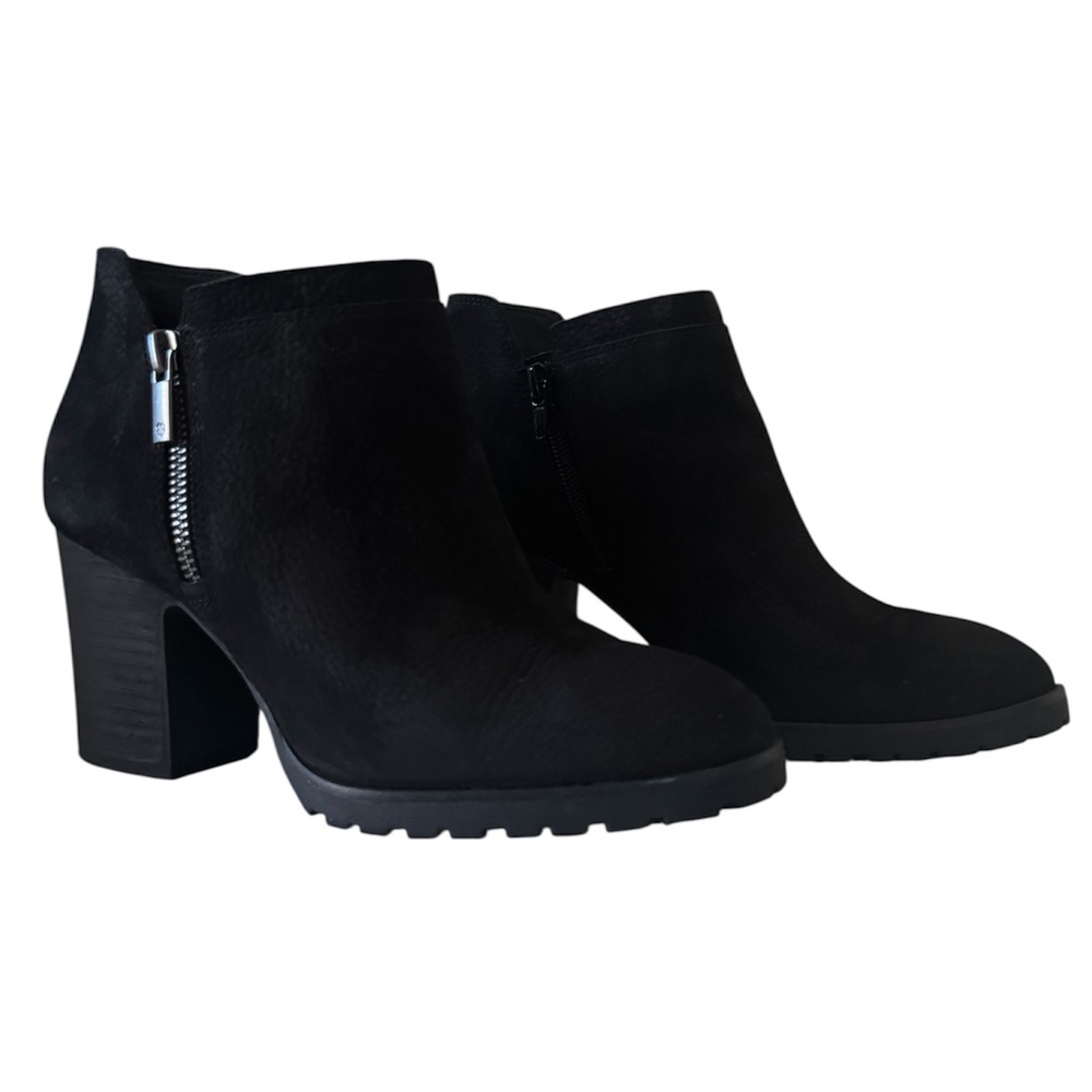 Lucky Brand Black Suede Women’s Heeled Ankle Boot with Side Zipper